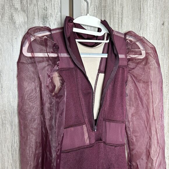 Weissman Dance Leotard Size S Burgundy Lycra Puff Sheer Sleeves - Picture 5 of 10